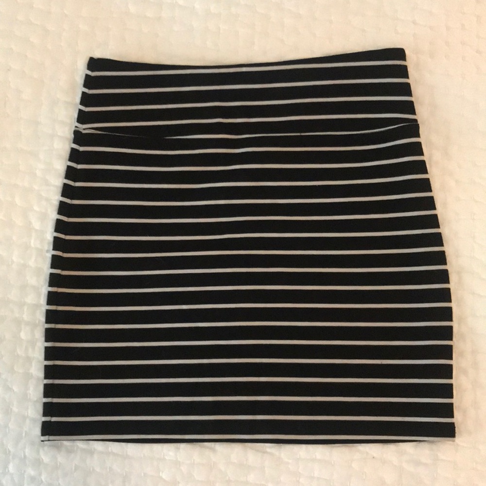 Black and white striped mini skirt